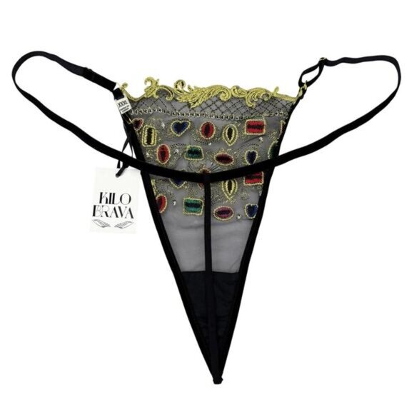 NWT KILO BRAVA Jewels & Pearls Embroidered G-String Sz XXXL - Picture 5 of 7